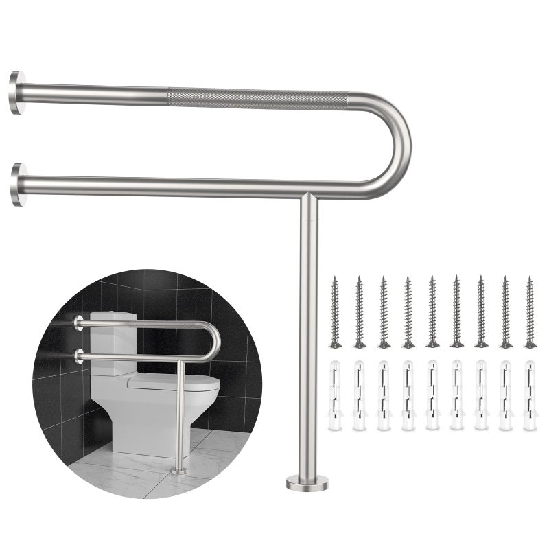 Toilet Grab Bar 313 Inch YuanDe Wall to Floor Brushed Nickel Bathroom Safety Bar wAntiSlip Knurled Grip Stainless Steel Handicap Grab Bar with LegSupport Bar for Disabled Elderly Pregnant